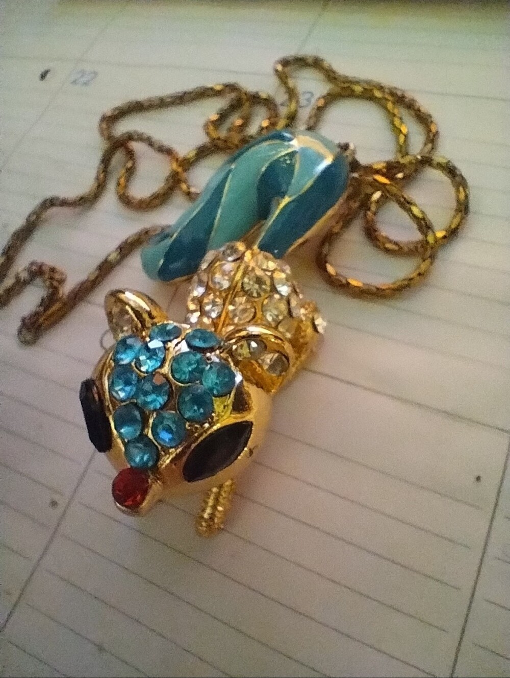 Blue Crystal Fox Pendant, Betsey Johnson, 30-inch Necklace - Picture 3 of 7